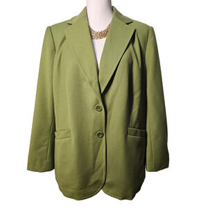 Talbots Womens Green Wool Blend 2 Button Blazer Jacket Petite 14W Pockets